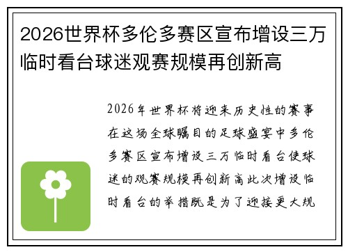 2026世界杯多伦多赛区宣布增设三万临时看台球迷观赛规模再创新高 2026世界杯多伦多赛区宣布增设三万临时看台球迷观赛规模再创新高